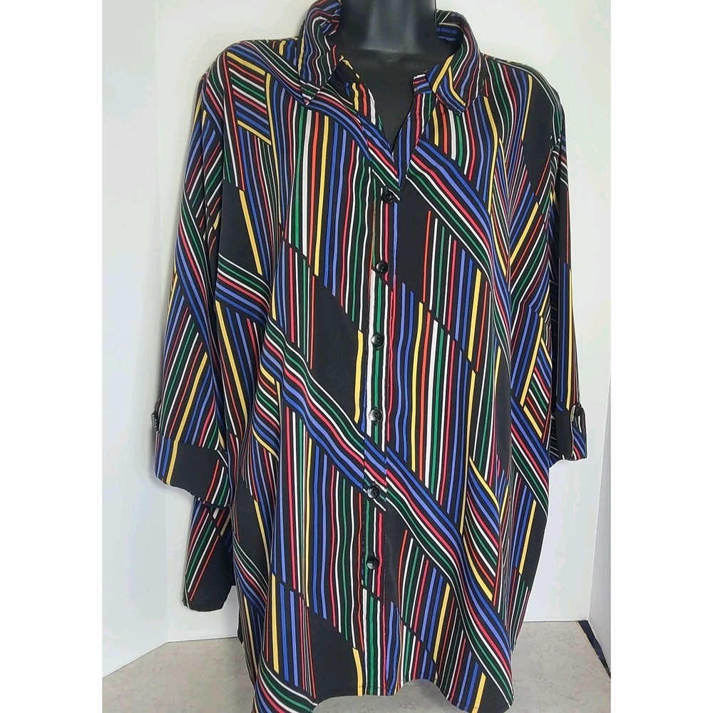 CATHERINE'S Casual Blouse Top 3/4 Sleeve Black Yellow Red 2XWP 22/24